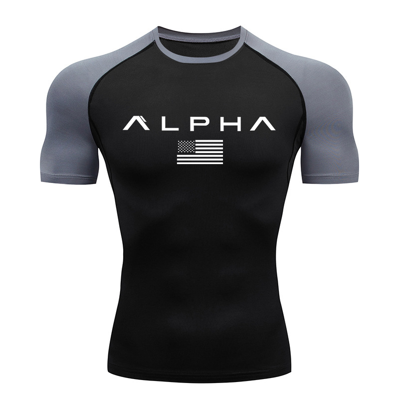 T Shirt Dry Fit - American Flag Print Short Sleeve Compression